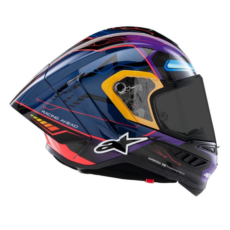 Integrálna prilba na motorku Alpinestars Supertech R-10 limitovaná edícia Martinator Jorge Martin modro-fialovo-červeno-žltá