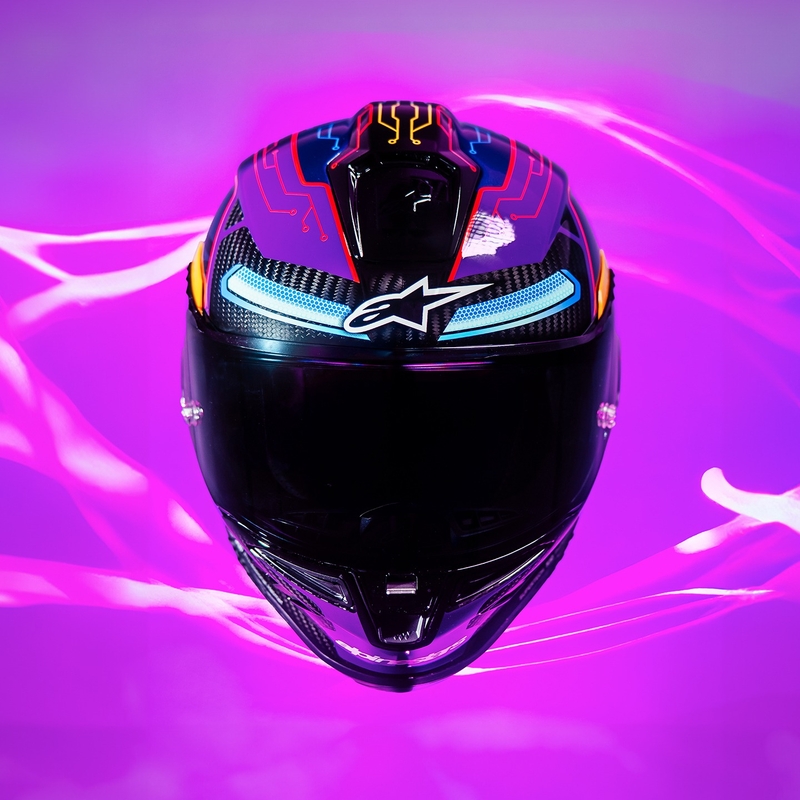 Integrálna prilba na motorku Alpinestars Supertech R-10 limitovaná edícia Martinator Jorge Martin modro-fialovo-červeno-žltá