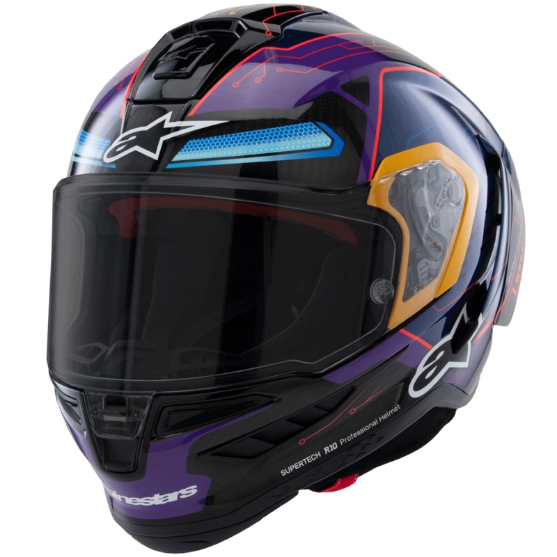 Integrálna prilba na motorku Alpinestars Supertech R-10 limitovaná edícia Martinator Jorge Martin modro-fialovo-červeno-žltá