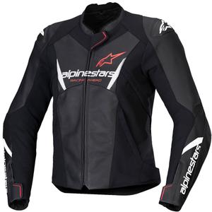 Dámska kožená bunda na motorku Alpinestars Stella Faster 3 čierno-bielo-fluo červená