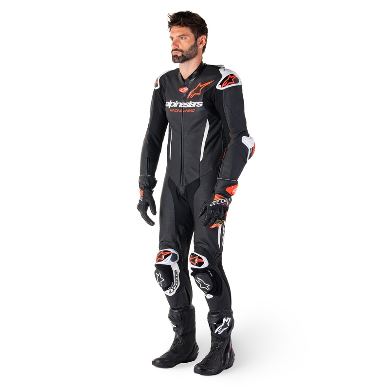 Jednodielna kožená kombinéza na motorku Alpinestars GP-R7 Tech-Air ready/kompatibilná čierno-bielo-fluo červená