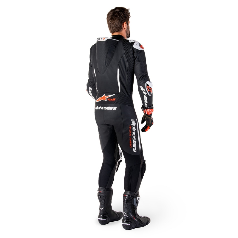 Jednodielna kožená kombinéza na motorku Alpinestars GP-R7 Tech-Air ready/kompatibilná čierno-bielo-fluo červená
