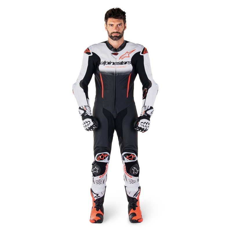 Jednodielna kožená kombinéza Alpinestars GP-R7 Tech-Air ready/kompatibilná bielo-čierno-fluo červená