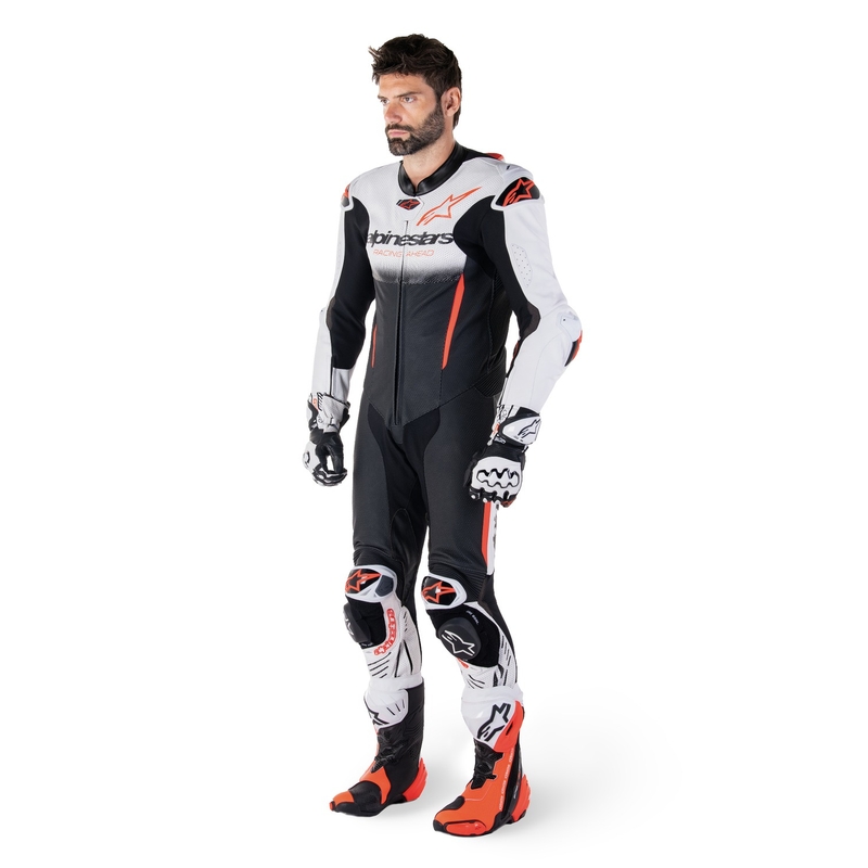 Jednodielna kožená kombinéza Alpinestars GP-R7 Tech-Air ready/kompatibilná bielo-čierno-fluo červená