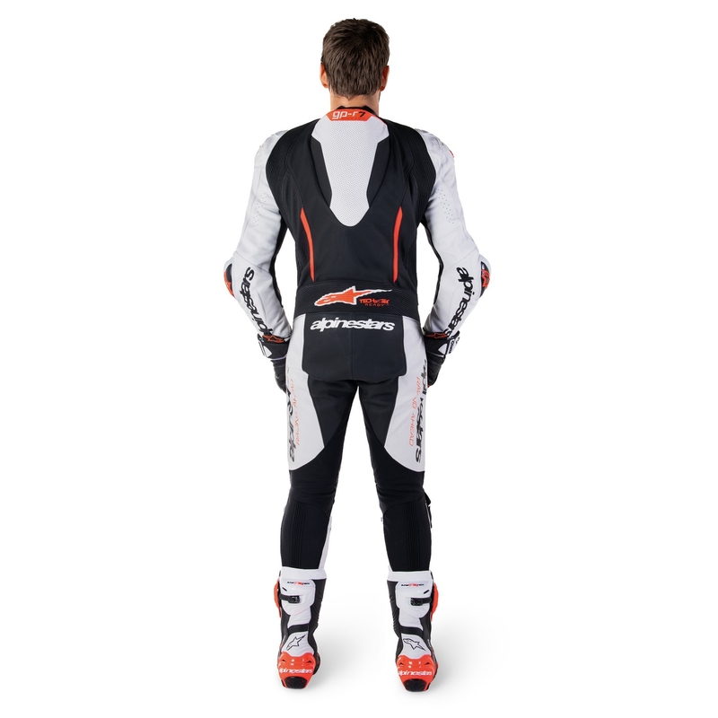 Jednodielna kožená kombinéza Alpinestars GP-R7 Tech-Air ready/kompatibilná bielo-čierno-fluo červená