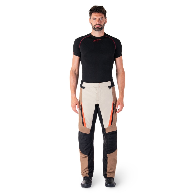 Nohavice na motorku Alpinestars ST-1 Waterproof khaki-pieskovo-čierno-fluo červené