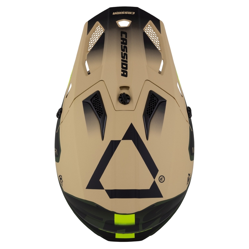 Motokrosová prilba na motorku Cassida Cross Cup 2 Napa matná pieskovo-zeleno-fluo žlto-čierna