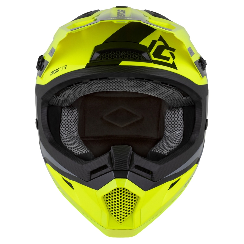 Motokrosová prilba na motorku Cassida Cross Cup 2 Napa fluo žlto-čierno-perleťovo šedá