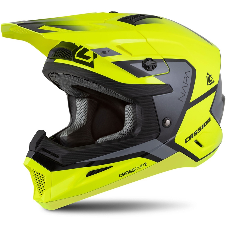 Motokrosová prilba na motorku Cassida Cross Cup 2 Napa fluo žlto-čierno-perleťovo šedá