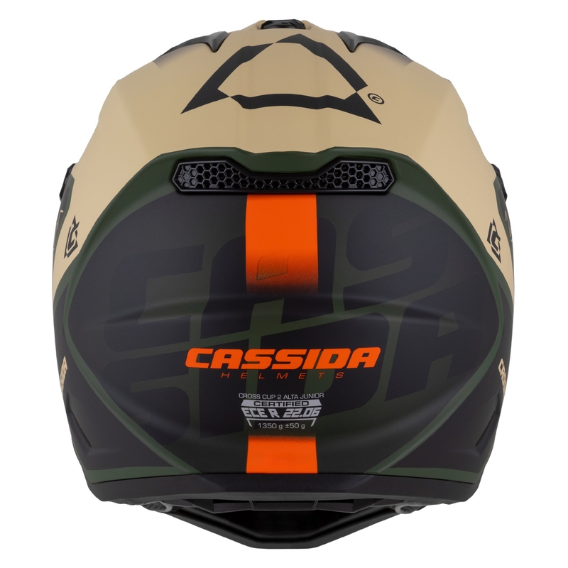 Detská motokrosová helma na motorku Cassida Cross Cup 2 Napa matná pieskovo-zeleno-oranžovo-čierna