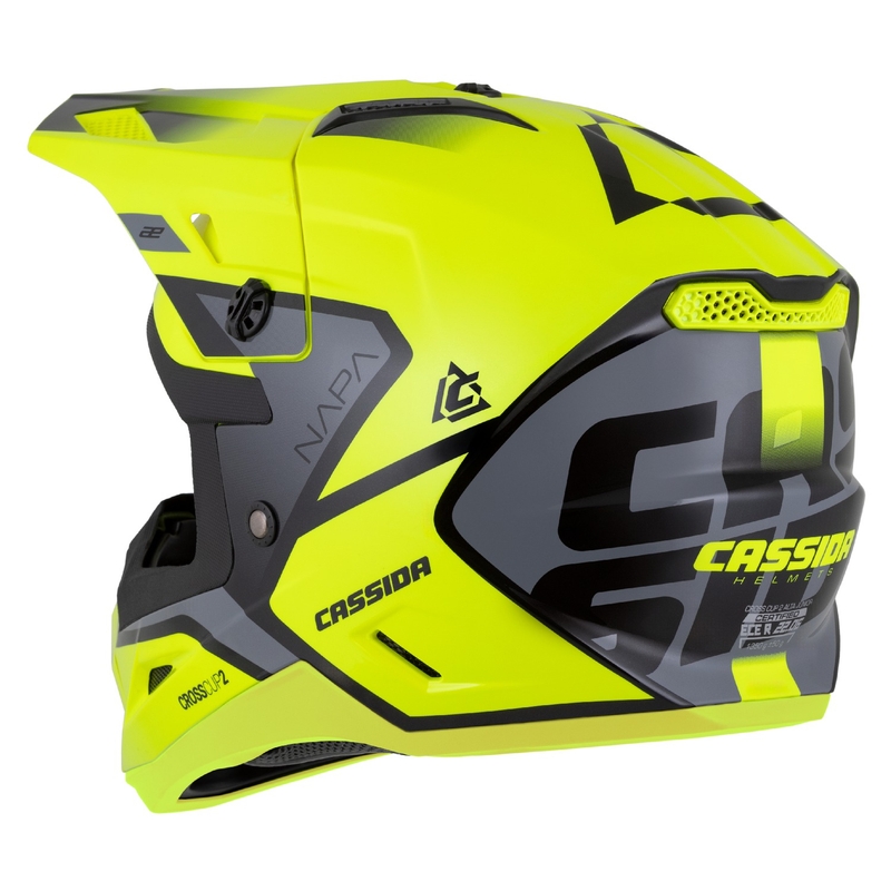 Detská motokrosová prilba na motorku Cassida Cross Cup 2 Napa fluo žlto-čierno-šedo perleťová