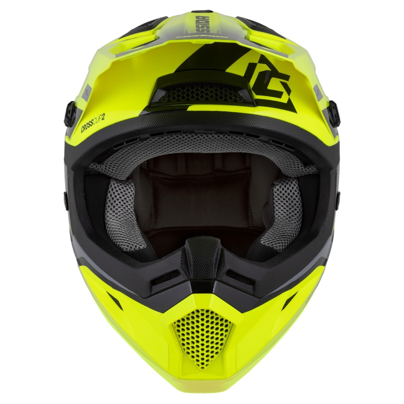 Detská motokrosová prilba na motorku Cassida Cross Cup 2 Napa fluo žlto-čierno-šedo perleťová