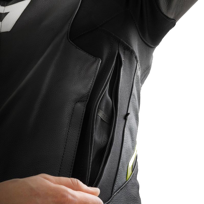 Kožená bunda na motorku Rebelhorn Veloce čierno-šedo-fluo žltá