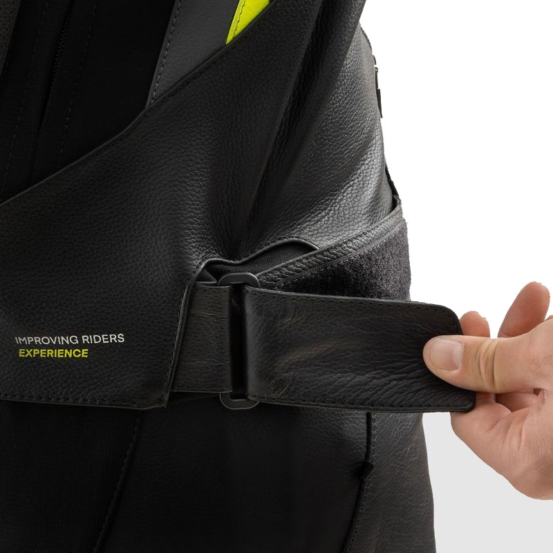 Kožená bunda na motorku Rebelhorn Veloce čierno-šedo-fluo žltá