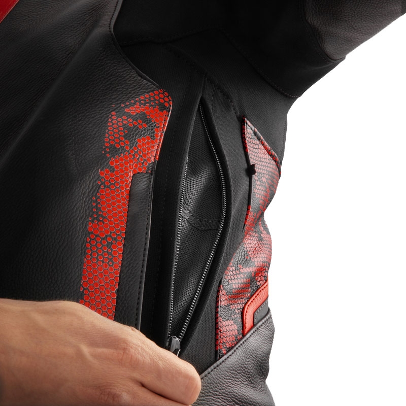 Kožená bunda na motorku Rebelhorn Veloce čierno-camo červená