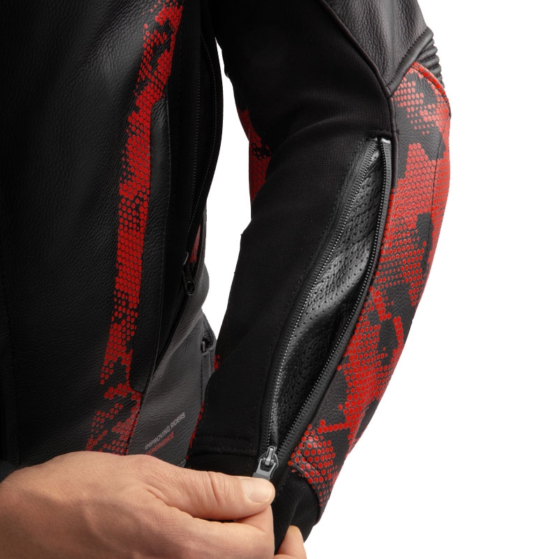 Kožená bunda na motorku Rebelhorn Veloce čierno-camo červená
