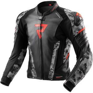 Kožená bunda na motorku Rebelhorn Veloce čierno-šedo-fluo červená
