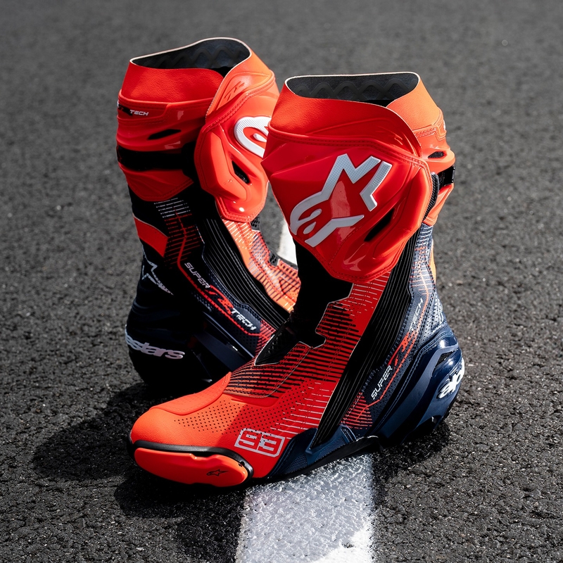 Topánky na motorku Alpinestars Supertech R Vented limitovaná edícia MM93 Marc Marquez fluo červeno-modro-čierne