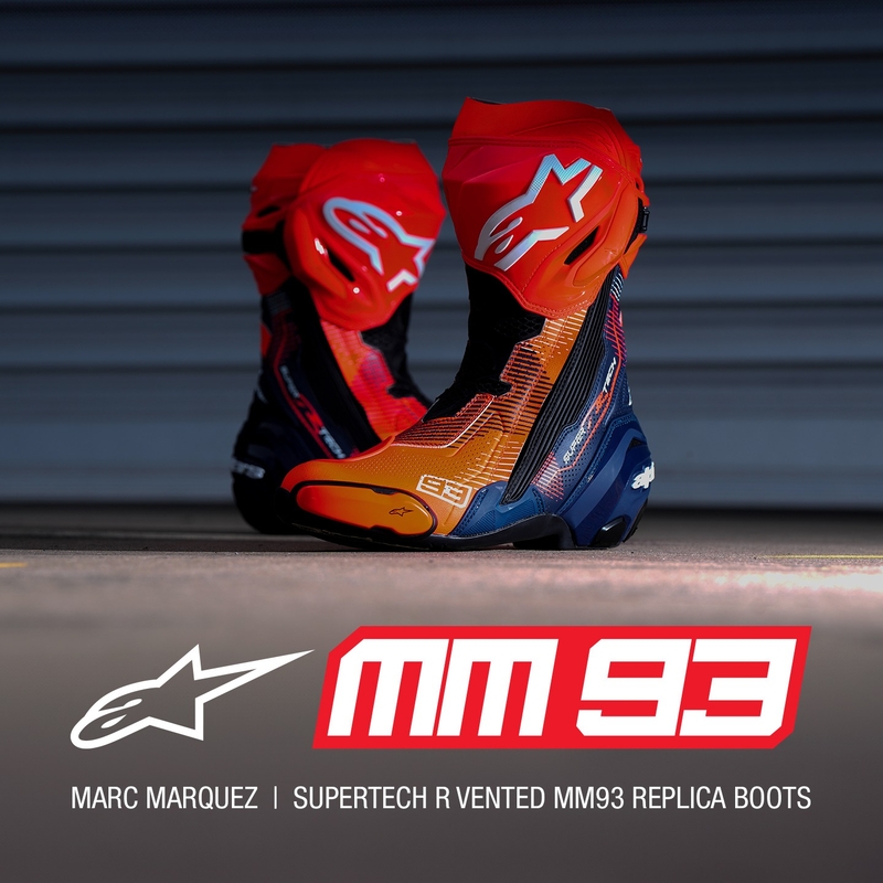 Topánky na motorku Alpinestars Supertech R Vented limitovaná edícia MM93 Marc Marquez fluo červeno-modro-čierne