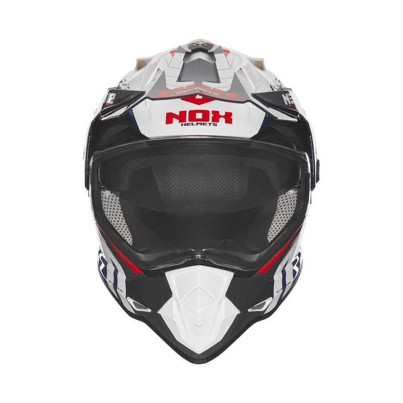 Enduro prilba na motocykel NOX N312 Vapor bielo-čierno-modrá