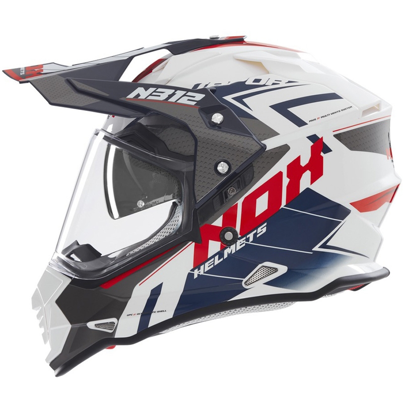 Enduro prilba na motocykel NOX N312 Vapor bielo-čierno-modrá