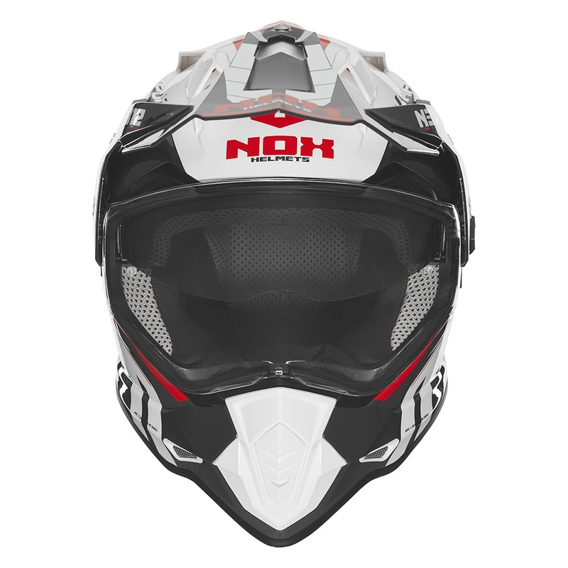 Enduro prilba na motocykel NOX N312 Vapor bielo-čierno-červená