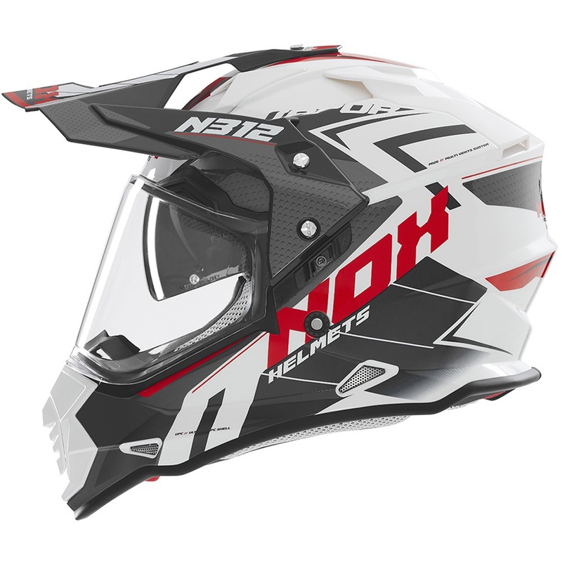 Enduro prilba na motocykel NOX N312 Vapor bielo-čierno-červená