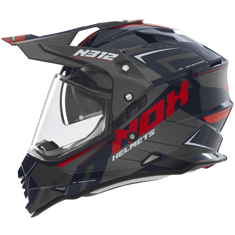 Enduro prilba na motocykel NOX N312 Vapor čierno-modro-červená