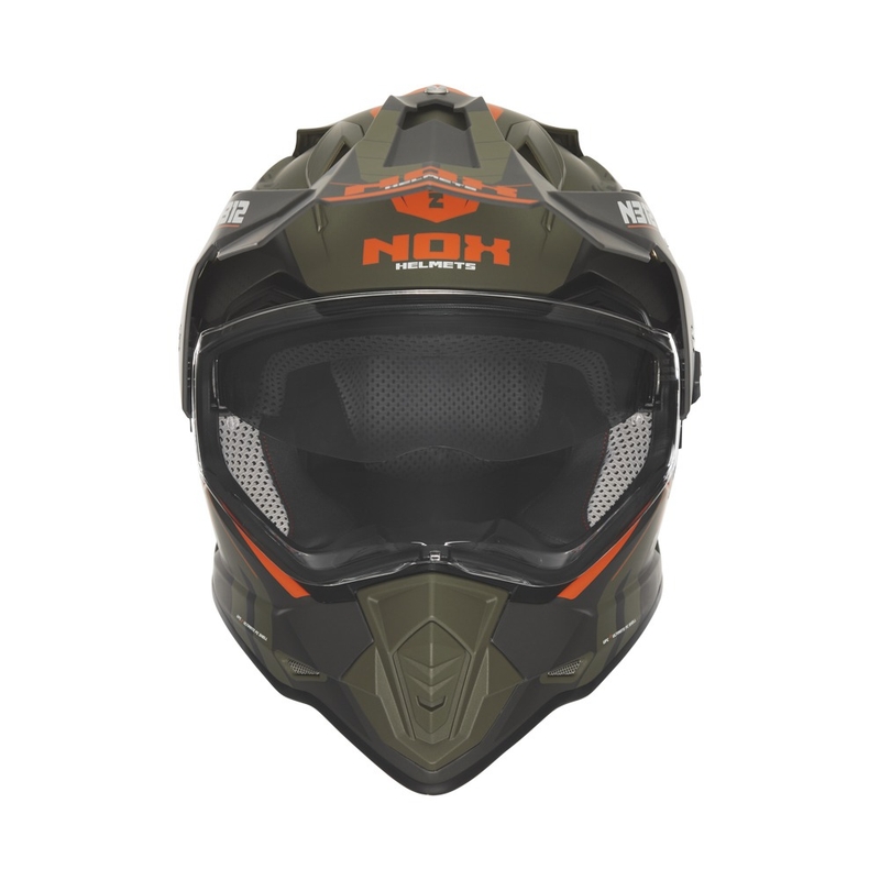 Enduro prilba na motocykel NOX N312 Vapor matná khaki-oranžová
