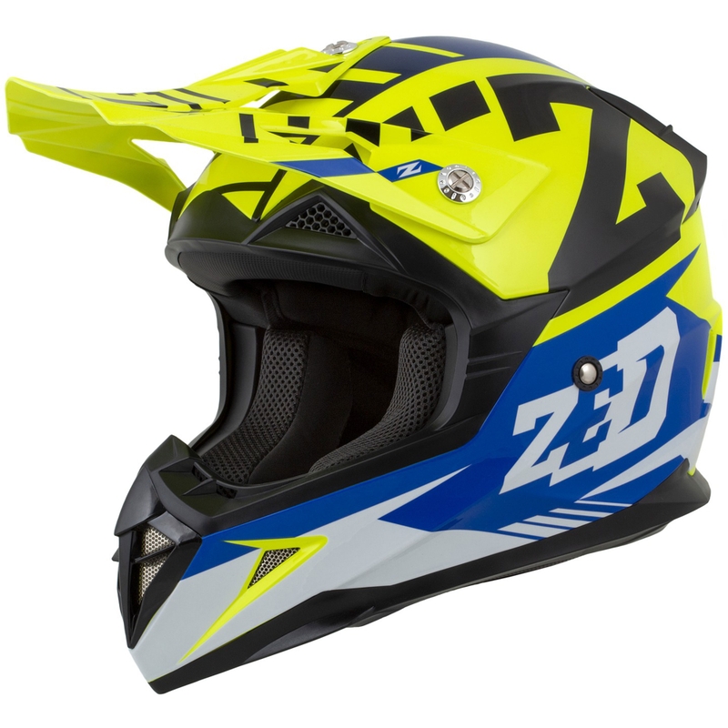 Motokrosová prilba na motorku ZED X1.9 Targa fluo žlto-modro-čierno-biela