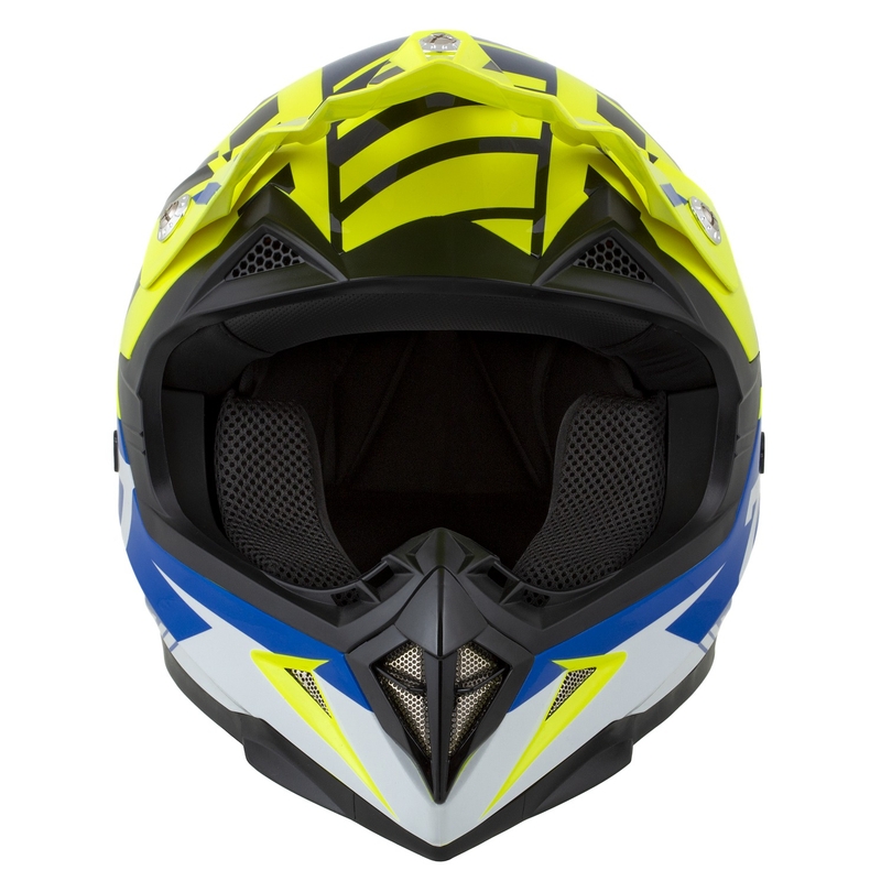 Detská motokrosová helma na motorku ZED X1.9D Targa fluo žlto-modro-čierno-biela