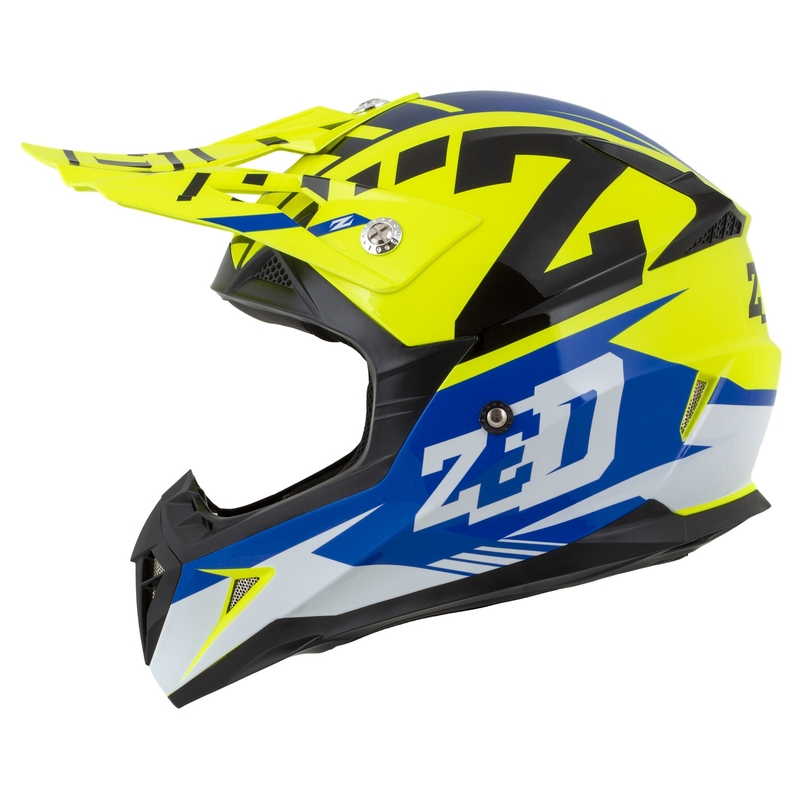 Detská motokrosová helma na motorku ZED X1.9D Targa fluo žlto-modro-čierno-biela