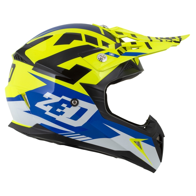 Detská motokrosová helma na motorku ZED X1.9D Targa fluo žlto-modro-čierno-biela