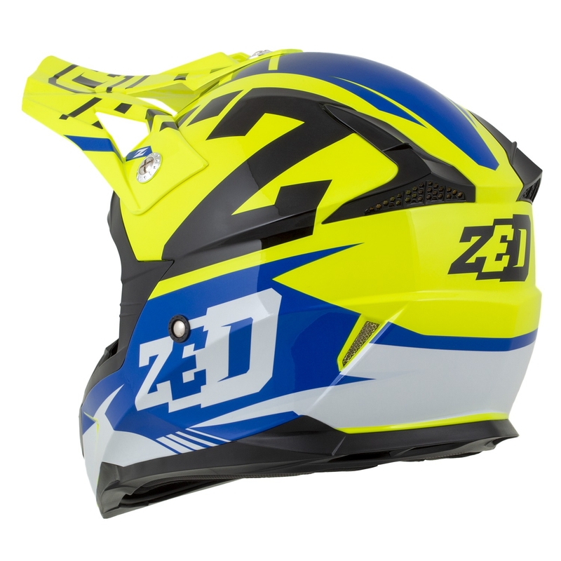 Detská motokrosová helma na motorku ZED X1.9D Targa fluo žlto-modro-čierno-biela