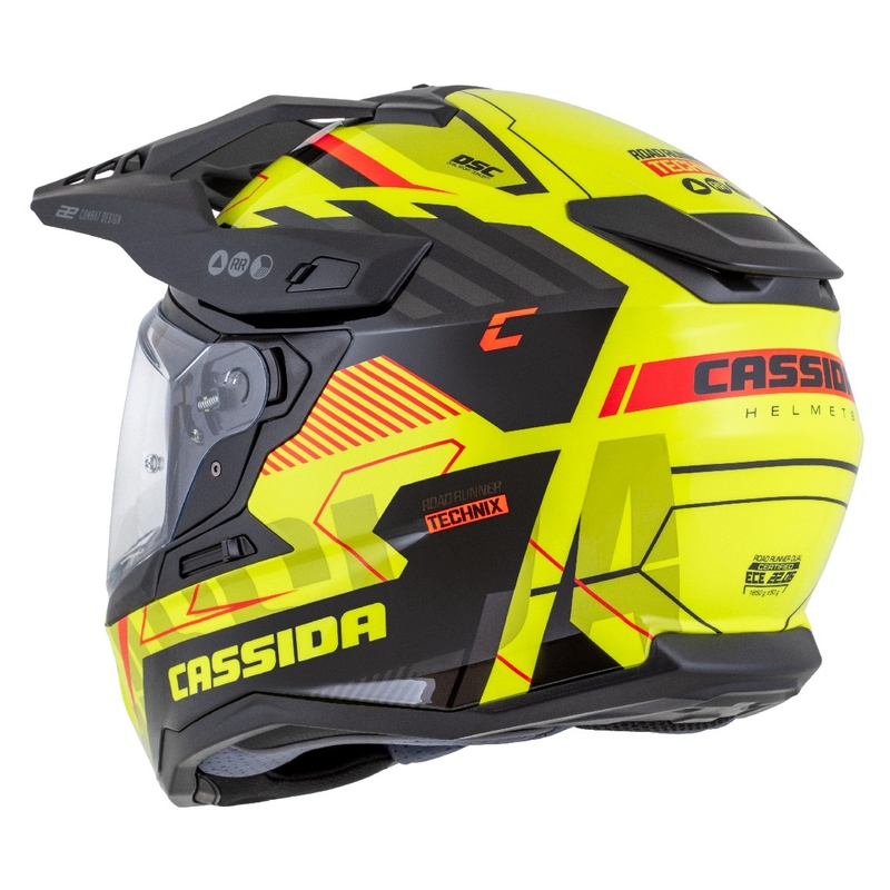 Enduro prilba Cassida Road Runner TechniX fluo žlto-čierno-oranžovo-sivá