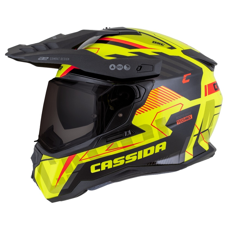 Enduro prilba Cassida Road Runner TechniX fluo žlto-čierno-oranžovo-sivá
