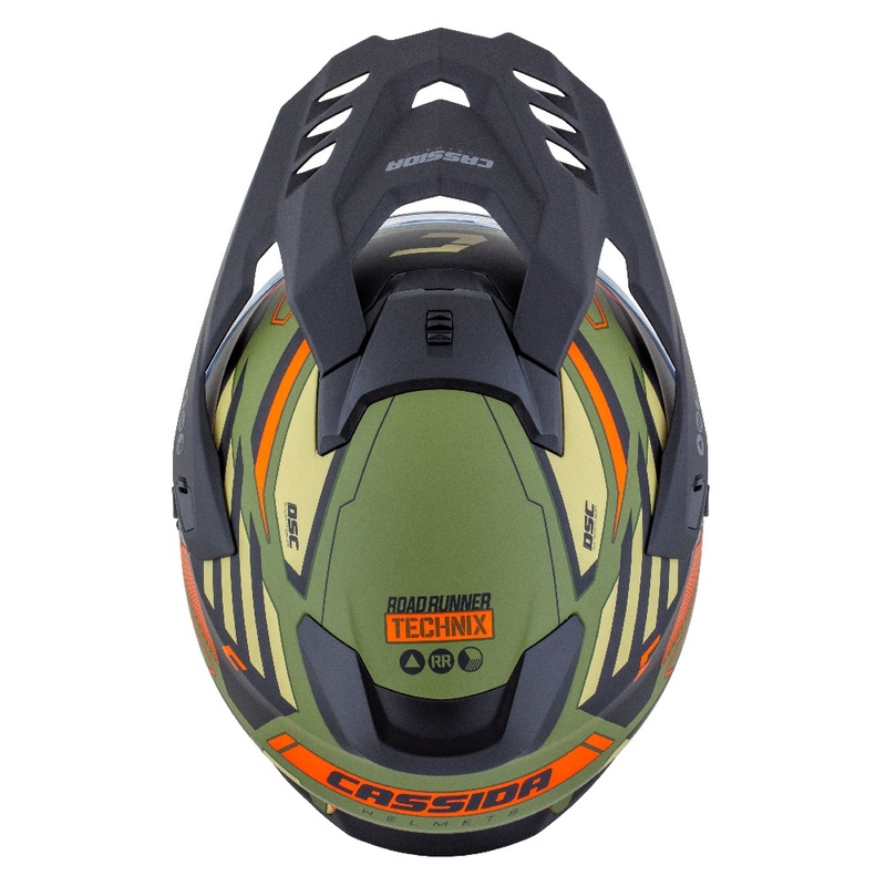 Enduro prilba Cassida Road Runner TechniX matná zeleno-čierno-oranžovo-sivá