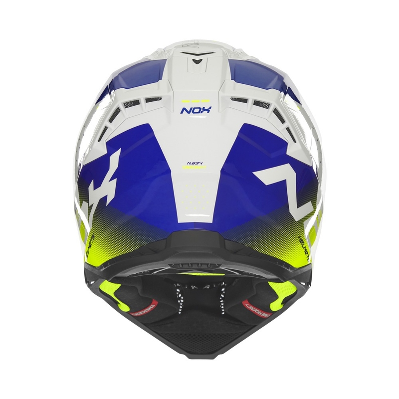 Motokrosová helma NOX N634 bílo-modro-fluo žltá