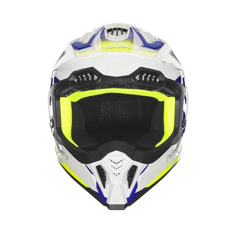 Motokrosová helma NOX N634 bílo-modro-fluo žltá