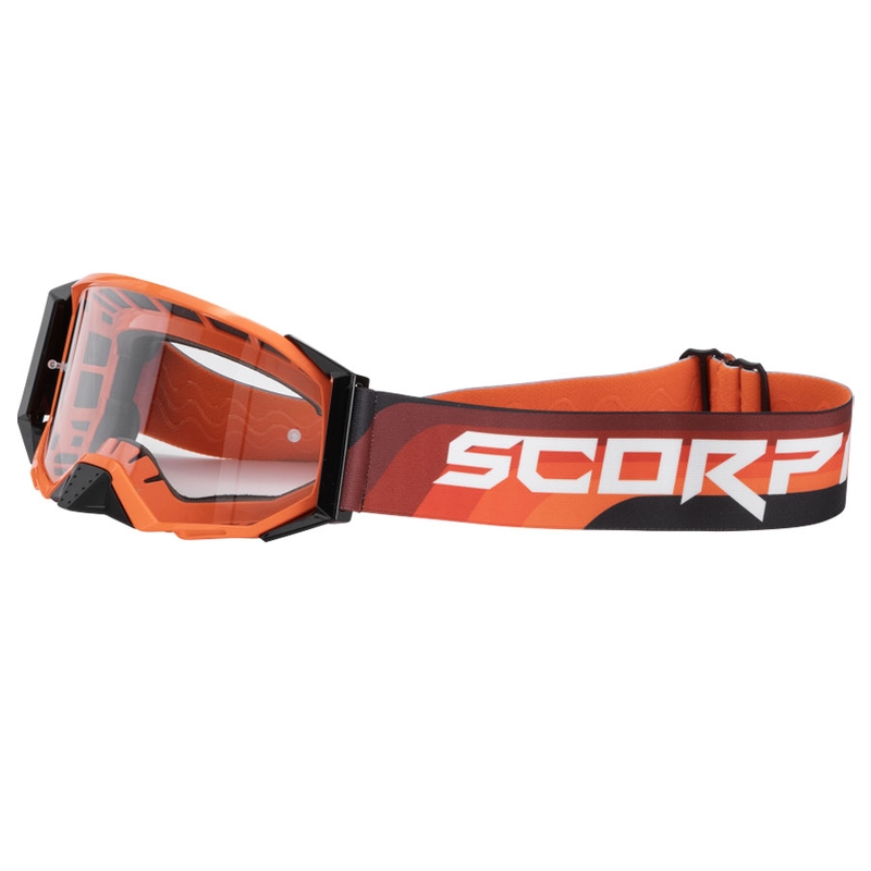 Motokrosové okuliare Scorpion E24 oranžovo-čierne s čírym plexisklom