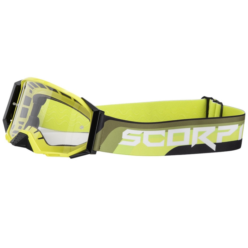 Motokrosové okuliare Scorpion E24 fluorescenčno žlto-čierne s čírym plexisklom