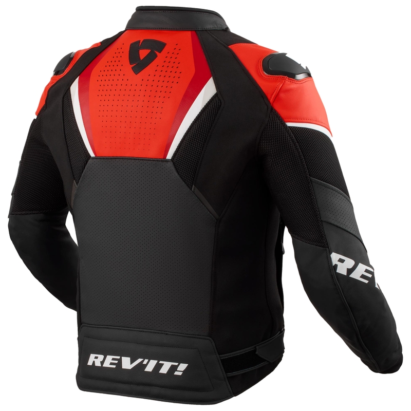 Kožená bunda na motorku Revit Automate čierno-fluo červené