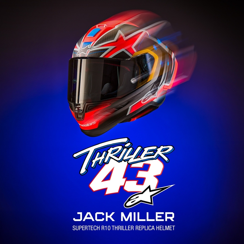 Integrálna helma na motorku Alpinestars Supertech R10 limitovaná edícia Jack Miller matná karbón červeno-modro-žlto-biela