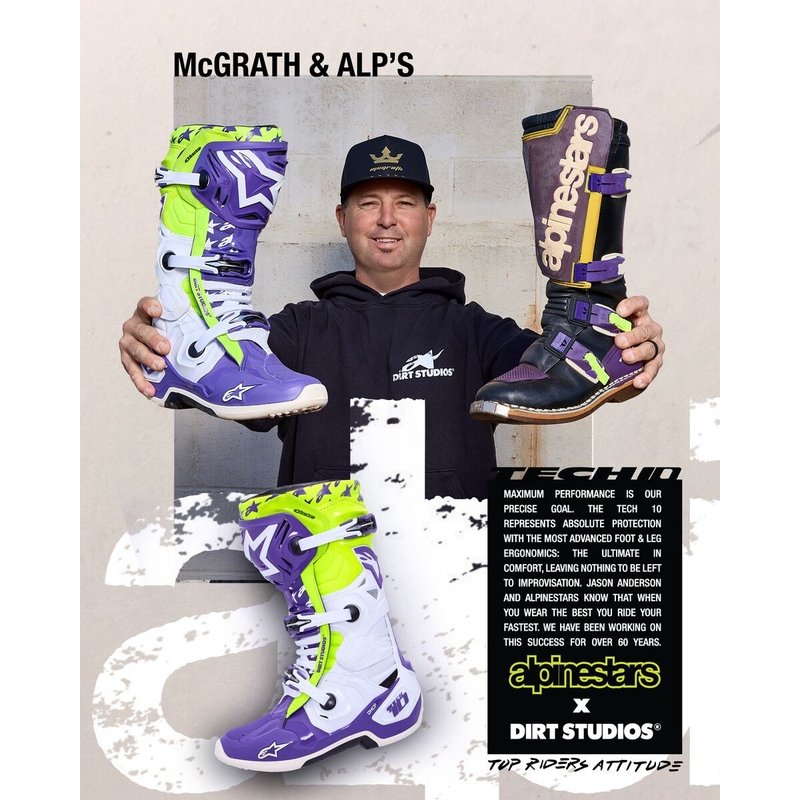 Topánky na motorku Alpinestars TECH 10 limitovaná edícia Dirt Studios fialovo-bielo-fluo žlté