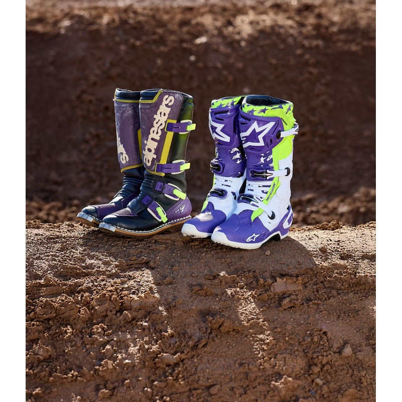 Topánky na motorku Alpinestars TECH 10 limitovaná edícia Dirt Studios fialovo-bielo-fluo žlté