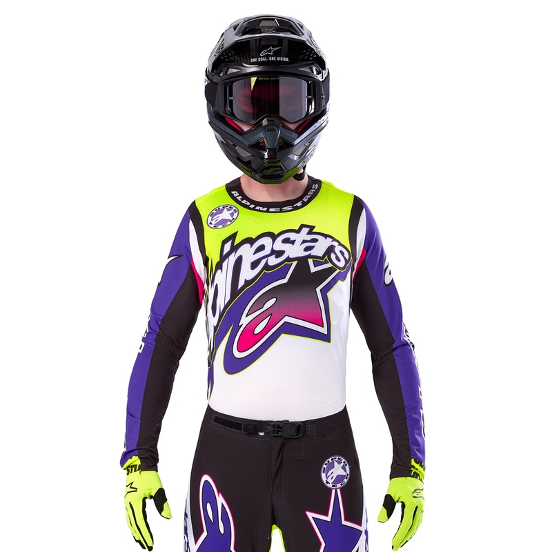 Motokrosový dres Alpinestars Supertech SX limitovaná edícia Dirt Studios bielo-fialovo-ružovo-fluo žltý