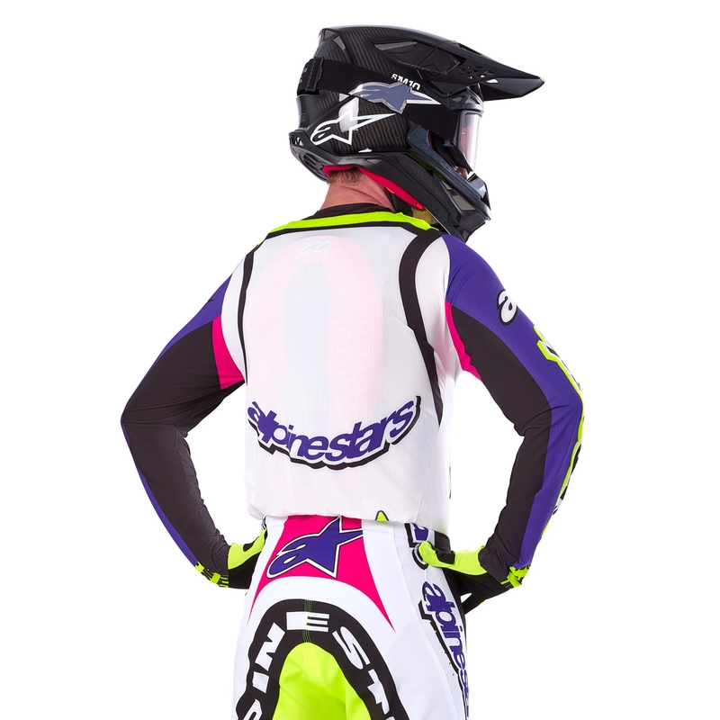 Motokrosový dres Alpinestars Supertech SX limitovaná edícia Dirt Studios bielo-fialovo-ružovo-fluo žltý