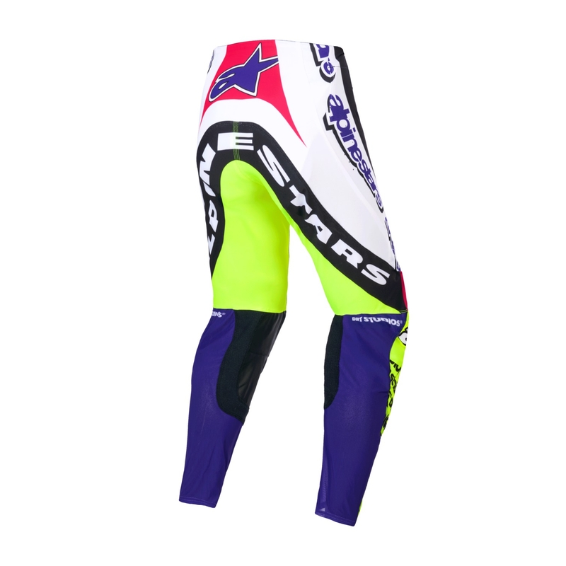 Motokrosové nohavice Alpinestars Supertech limitovaná edícia Dirt Studios bielo-fialovo-ružovo-fluo žlté
