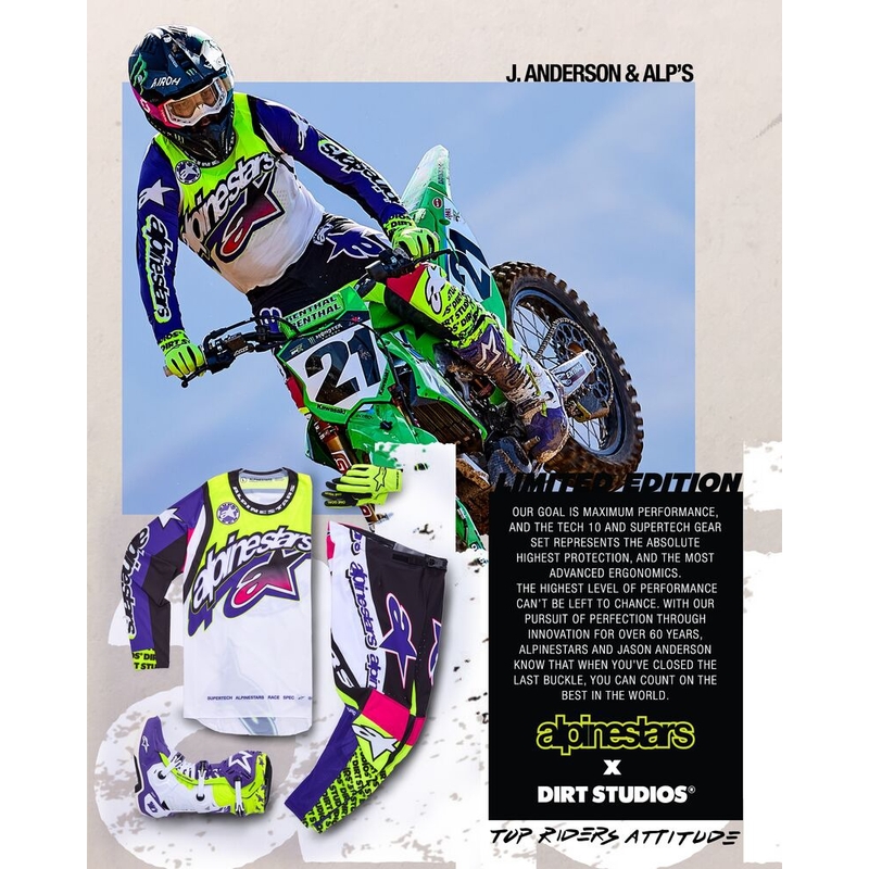 Motokrosové nohavice Alpinestars Supertech limitovaná edícia Dirt Studios bielo-fialovo-ružovo-fluo žlté