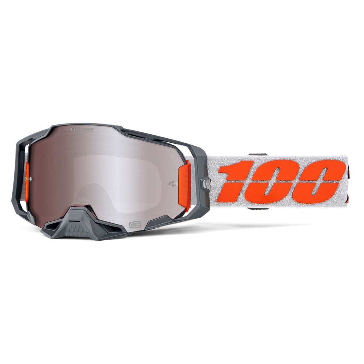 Motokrosové okuliare 100% ARMEGA Silver so strieborným HIPER plexi